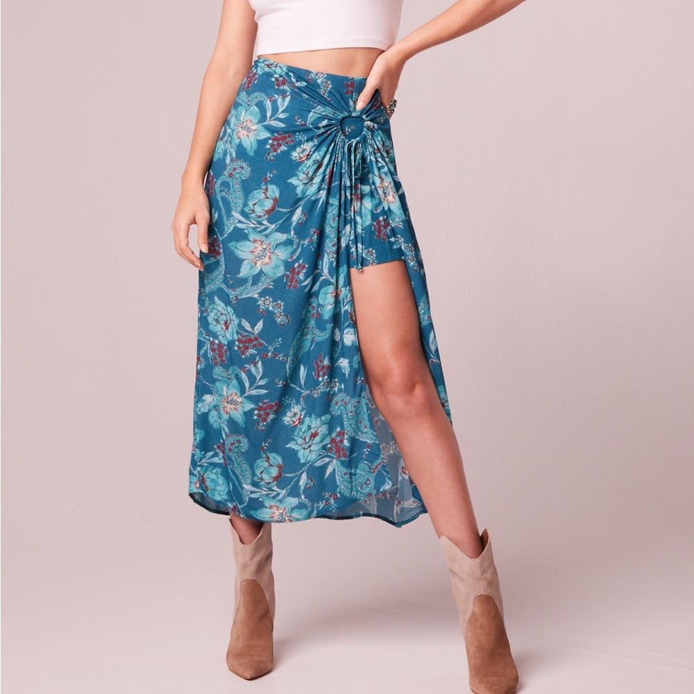Band of the free CELENE TEAL FLORAL LAYERED MIDI SKIRT - Picture 6 of 11